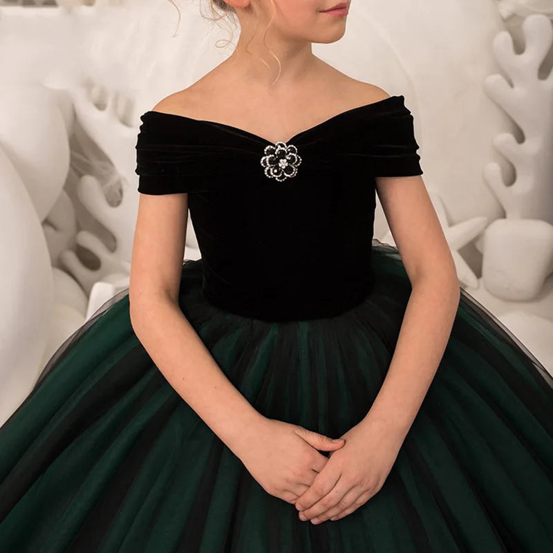 Green Tulle Girls Prom Gown