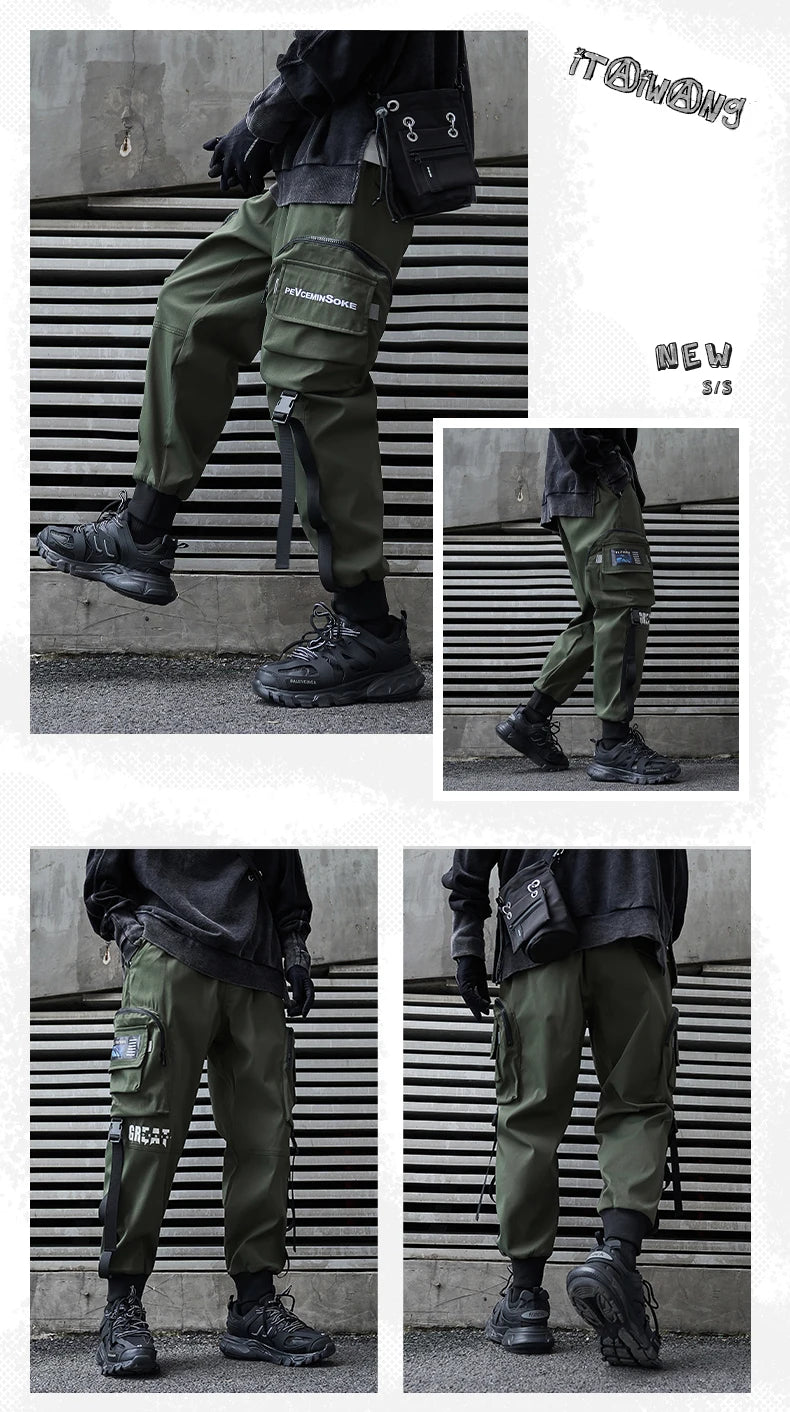 New Joggers Cargo Pants Men Fashion Ribbons Pocket Harem Trousers Sweatpants Men Hip Hop Harajuku Streetwear Casual Pants