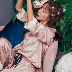 Lace Trim Satin Pajama Set