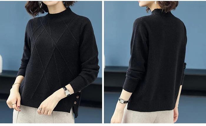 Pink Turtleneck Winter Knit Pullover