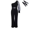 Diagonal Shoulder Wide Leg Jumpsuit
