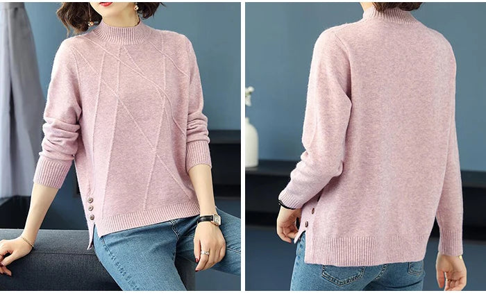 Pink Turtleneck Winter Knit Pullover