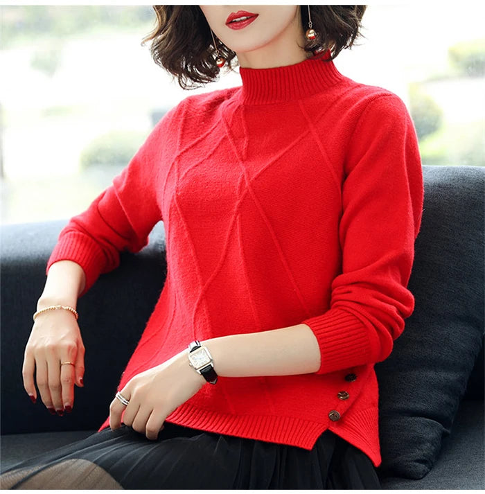 Pink Turtleneck Winter Knit Pullover