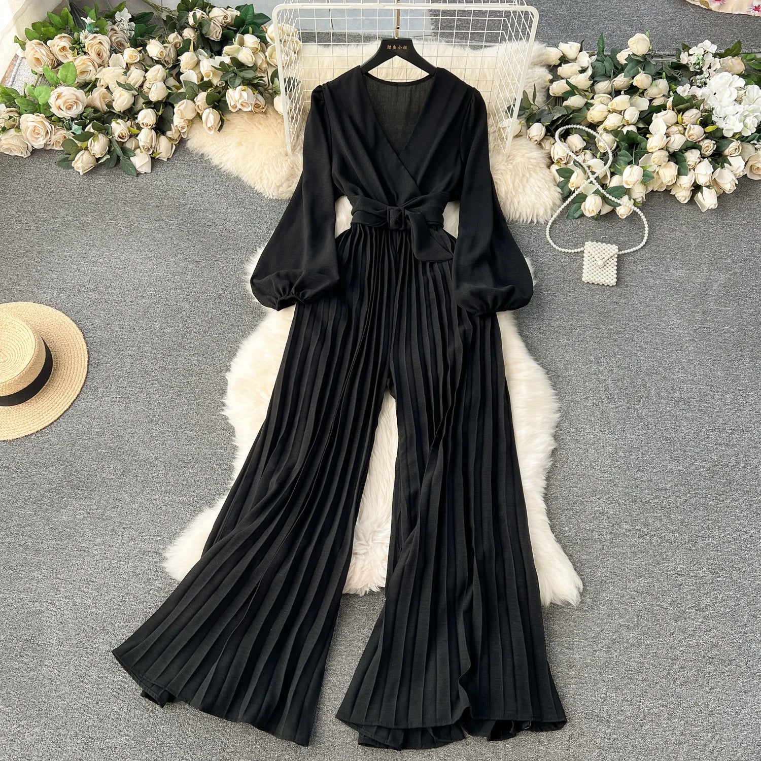 V-Neck Lantern Sleeve Jumpsuit