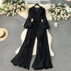 V-Neck Lantern Sleeve Jumpsuit