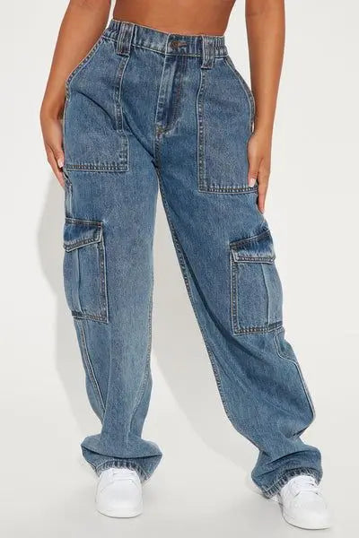 Wide Leg Cargo Denim Jeans