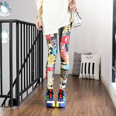 Women Leggings High Waist Cartoon Comic Beauty Print Trousers Soft Female Casual Elastic Pant
