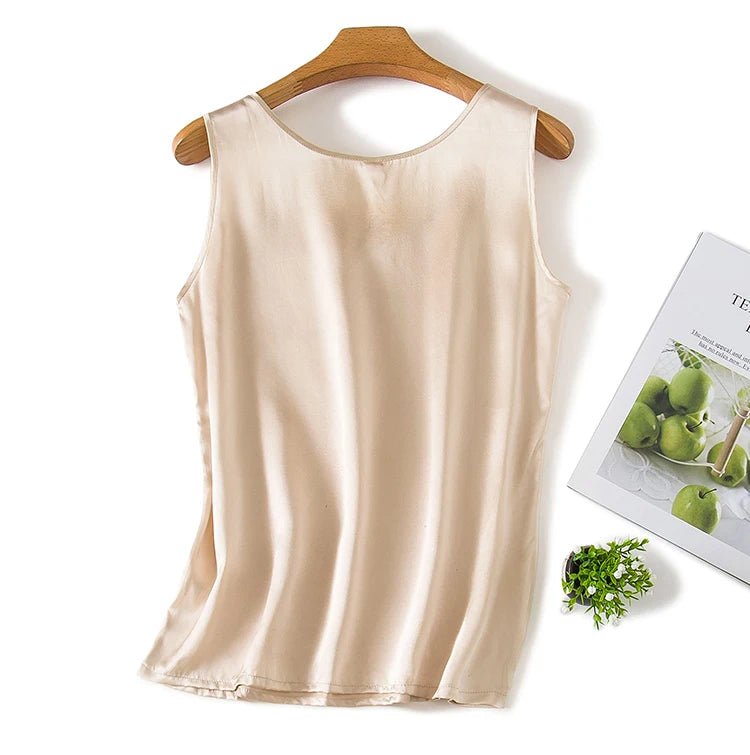 Tank Tops Women 100% Real Silk Blouse Sleeveless Shirts Satin Tunic Tops Summer Loose Casual Solid Plus Size S-XXL
