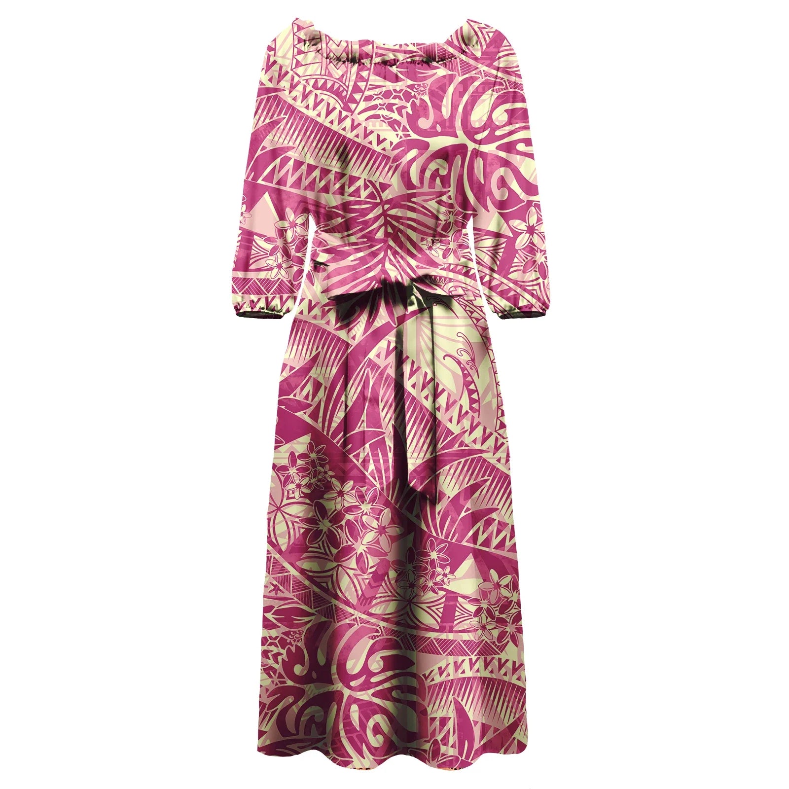 Polynesian Tapa Print Maxi Dress
