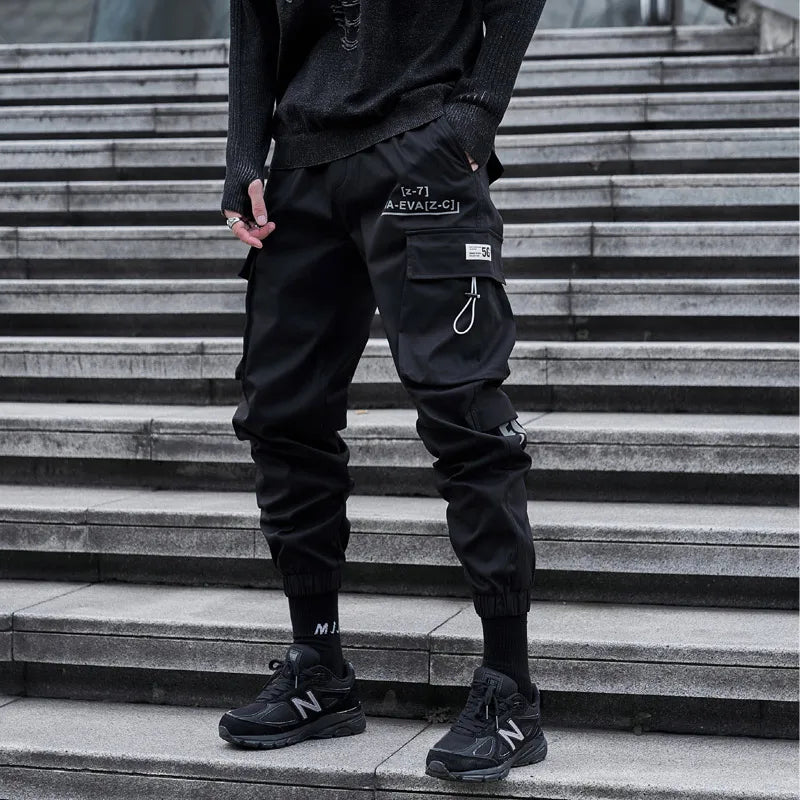 New Joggers Cargo Pants Men Fashion Ribbons Pocket Harem Trousers Sweatpants Men Hip Hop Harajuku Streetwear Casual Pants