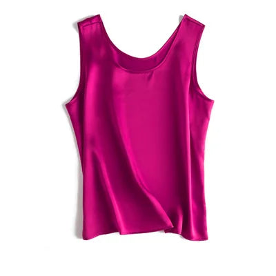 Tank Tops Women 100% Real Silk Blouse Sleeveless Shirts Satin Tunic Tops Summer Loose Casual Solid Plus Size S-XXL