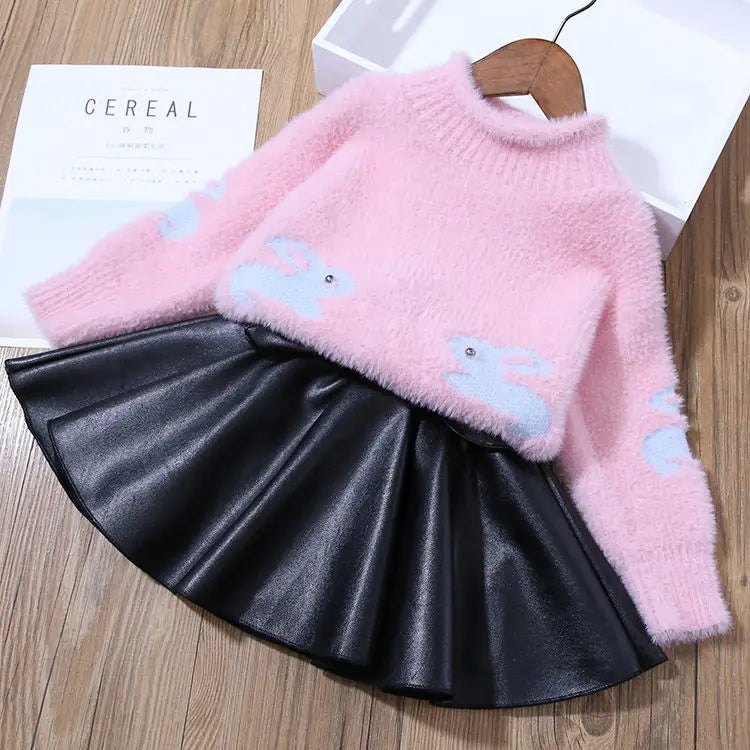Girls' Skirts Leather Skirts Autumn And Winter Children's Outer Short Skirts Pleated Skirts Winter 2023 New Pu Skirts