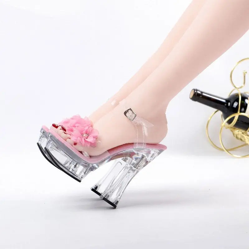 Platform Crystal Peep Toe Heels