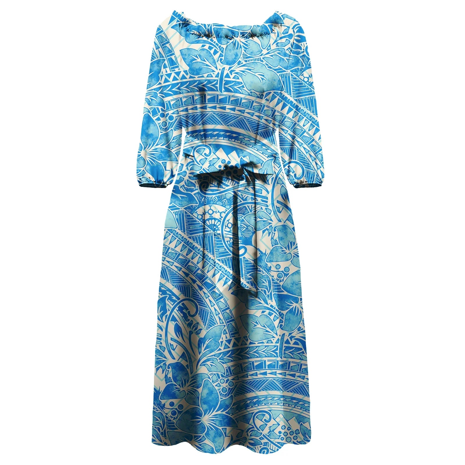Polynesian Tapa Print Maxi Dress