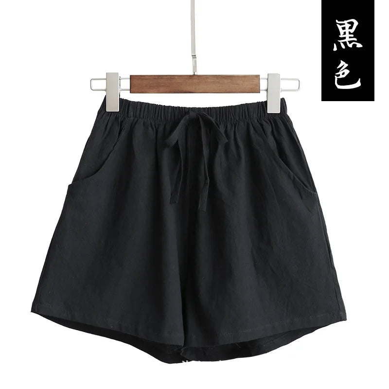 Women's high waisted shorts, fashionable and casual cotton and linen shorts, street wear, women's shorts