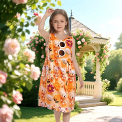 High Quality Floral Skirt Orange Sleeveless Short Sleeve Dresses Flower Girls Dresses