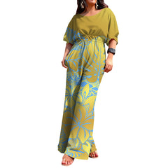 Polynesian Print Half-Sleeve Romper