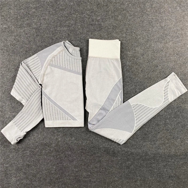 Women Workout Fitness Outfits Hollow Mesh Sports Sets Running Set High Waist Gym Sets Energy Seamless Yoga Suits New 2 Pcs Sets