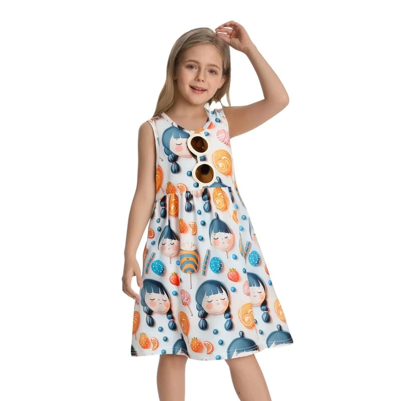 High Quality Floral Skirt Orange Sleeveless Short Sleeve Dresses Flower Girls Dresses