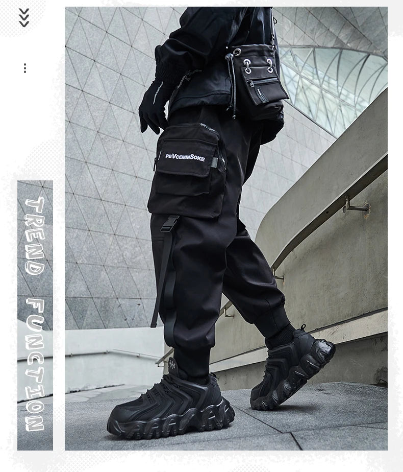 New Joggers Cargo Pants Men Fashion Ribbons Pocket Harem Trousers Sweatpants Men Hip Hop Harajuku Streetwear Casual Pants