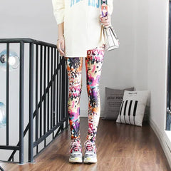 Women Leggings High Waist Cartoon Comic Beauty Print Trousers Soft Female Casual Elastic Pant