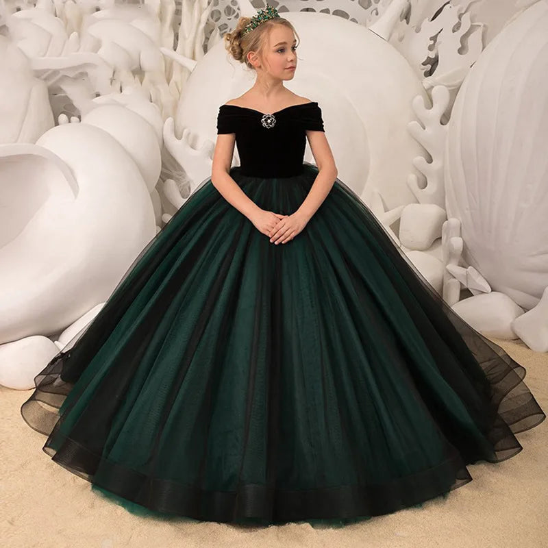 Green Tulle Girls Prom Gown
