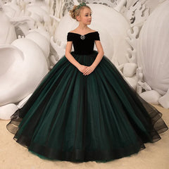 Green Tulle Girls Prom Gown