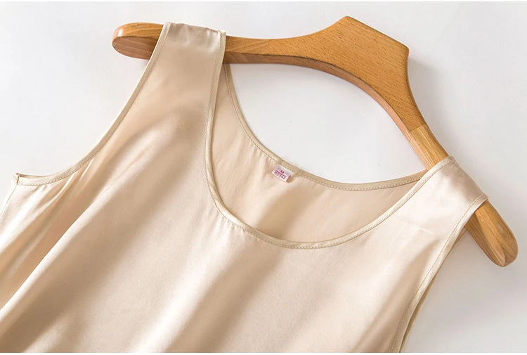 Tank Tops Women 100% Real Silk Blouse Sleeveless Shirts Satin Tunic Tops Summer Loose Casual Solid Plus Size S-XXL