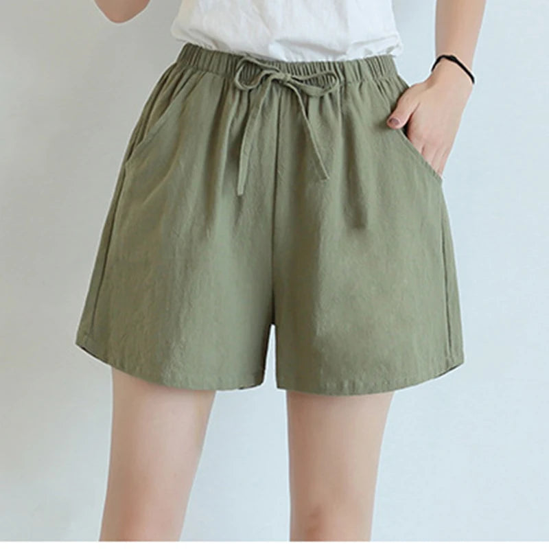 Women's high waisted shorts, fashionable and casual cotton and linen shorts, street wear, women's shorts