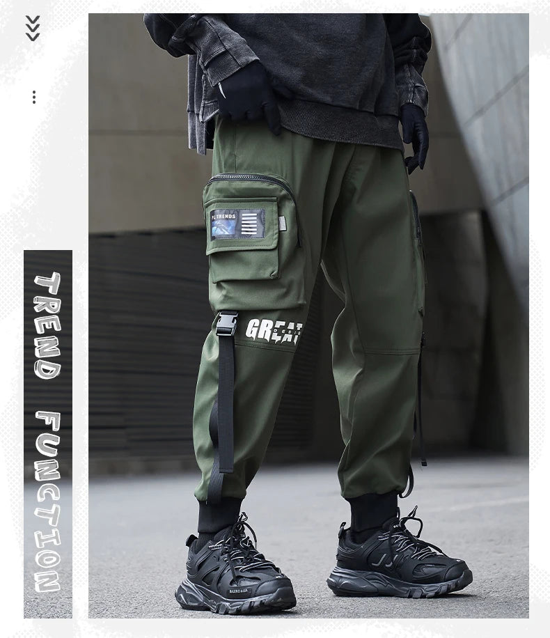 New Joggers Cargo Pants Men Fashion Ribbons Pocket Harem Trousers Sweatpants Men Hip Hop Harajuku Streetwear Casual Pants