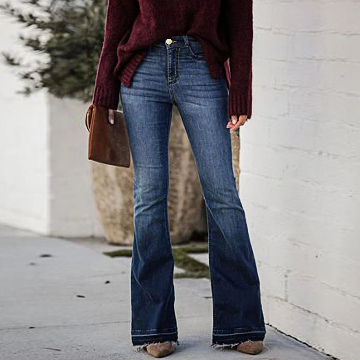 Wide Leg Flared Denim Jeans