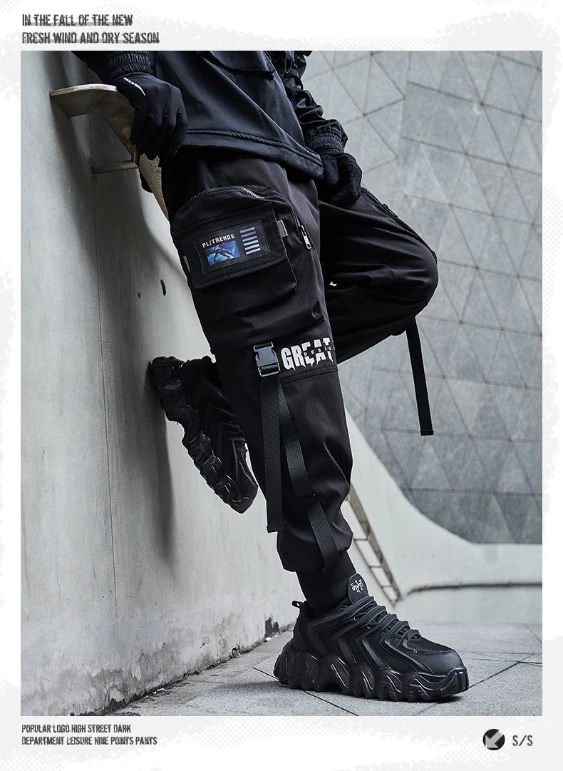 New Joggers Cargo Pants Men Fashion Ribbons Pocket Harem Trousers Sweatpants Men Hip Hop Harajuku Streetwear Casual Pants