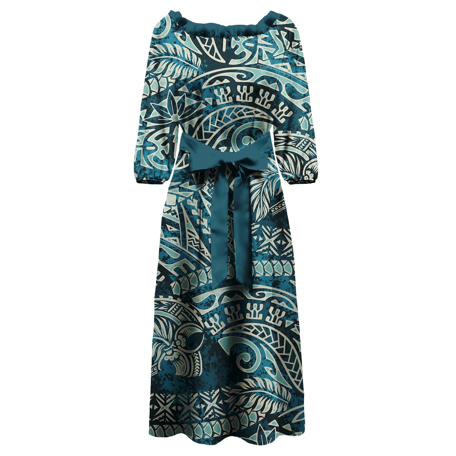 Polynesian Tapa Print Maxi Dress