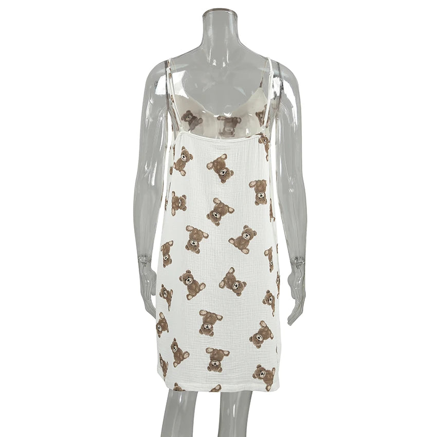 Cute Bear Print Cotton Nightgown