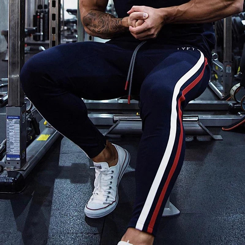 Mens Joggers Side Stripe Sweatpants Man Gym Workout Fitness Cotton Trousers Male Casual Fashion Skinny Track Zipper Design Pants