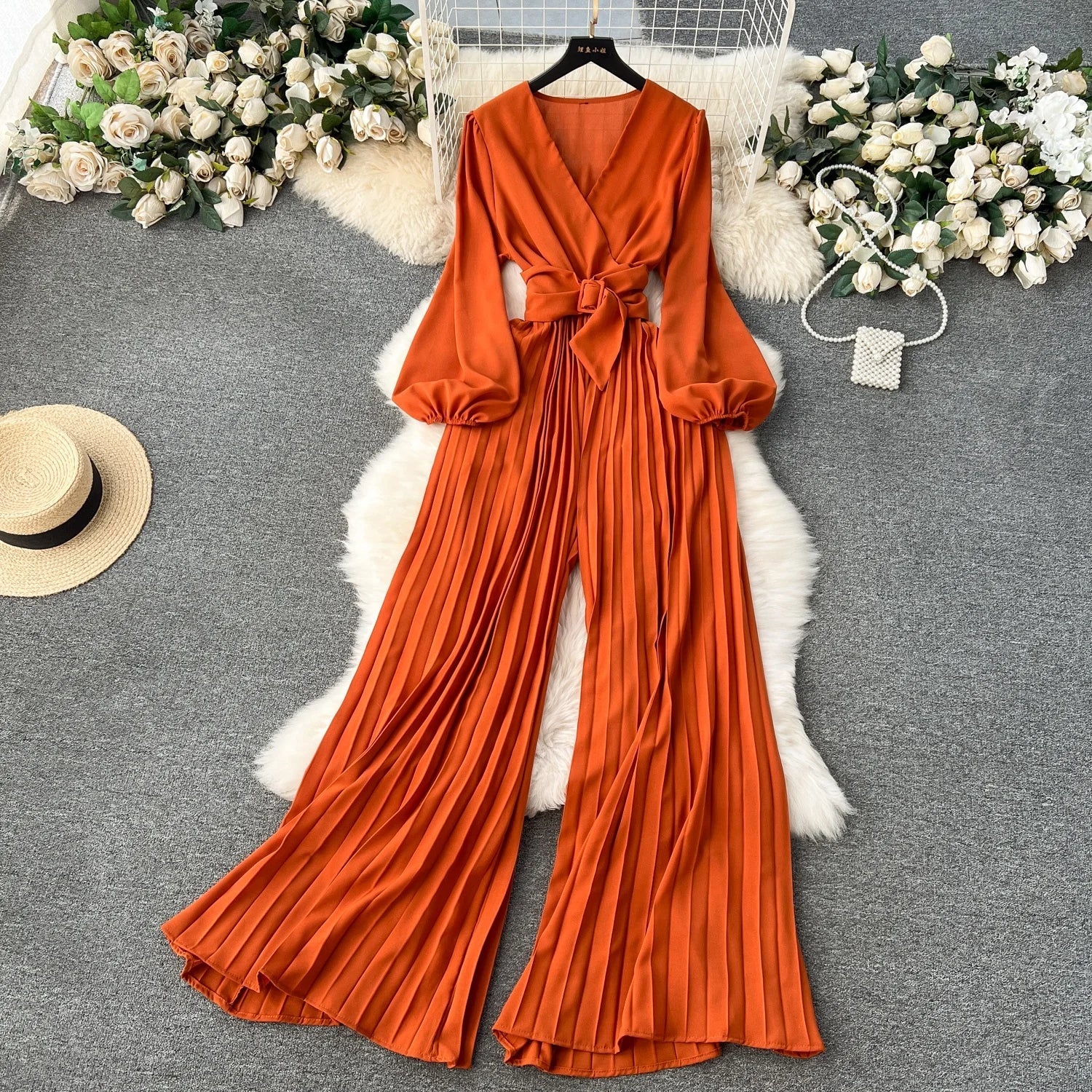 V-Neck Lantern Sleeve Jumpsuit