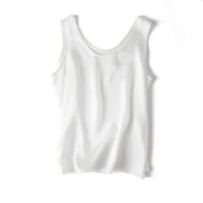 Tank Tops Women 100% Real Silk Blouse Sleeveless Shirts Satin Tunic Tops Summer Loose Casual Solid Plus Size S-XXL