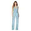Crimson Sequin Halter Backless Jumpsuit