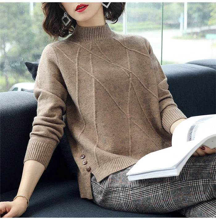 Pink Turtleneck Winter Knit Pullover