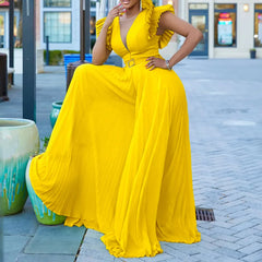Elegant V-Neck Belted Jumpsuit