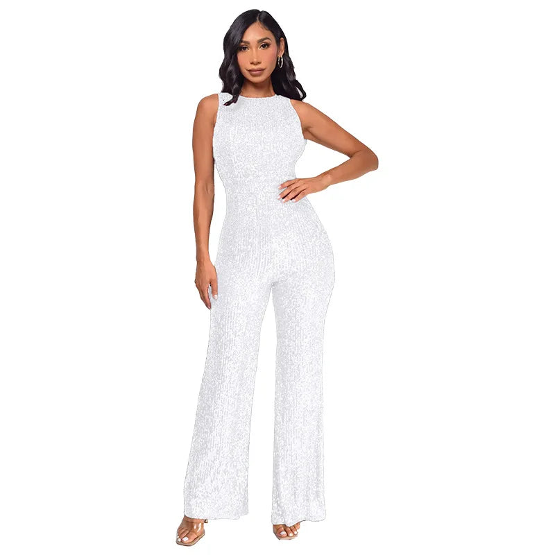 Elegant High-Waisted Sequin Jumpsuit