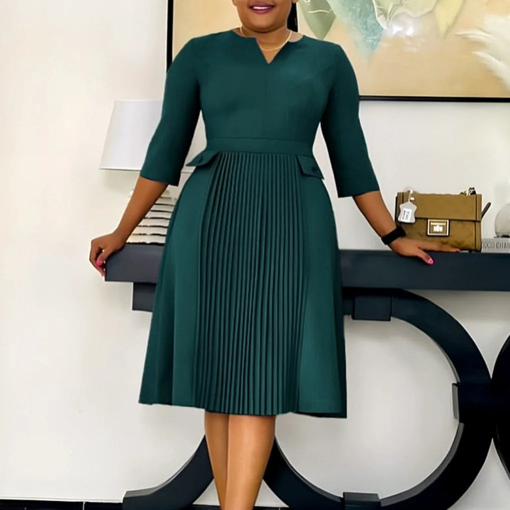Elegant Pleated Church Midi Dress