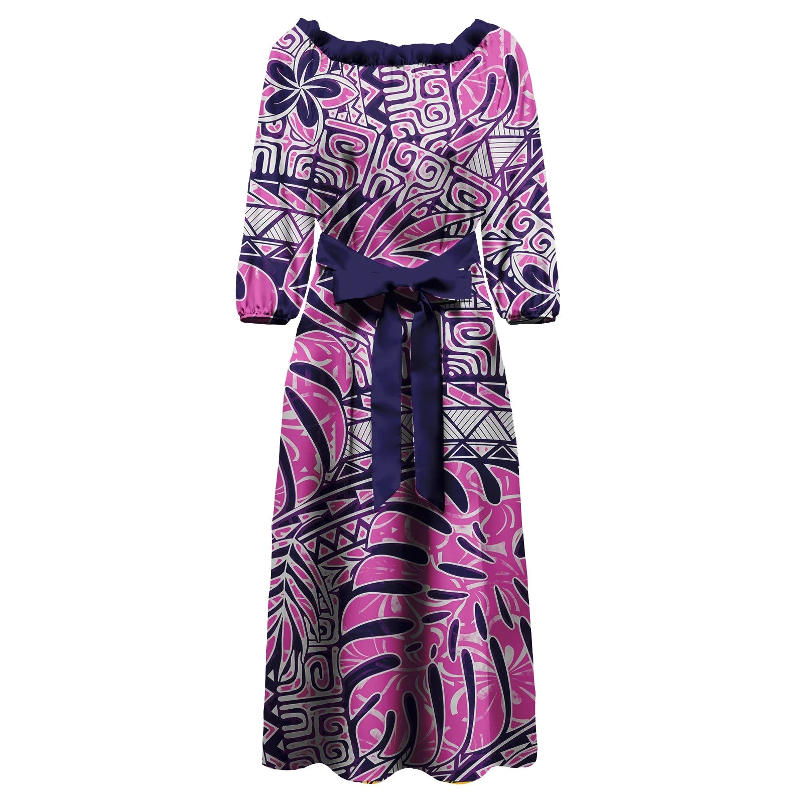Polynesian Tapa Print Maxi Dress