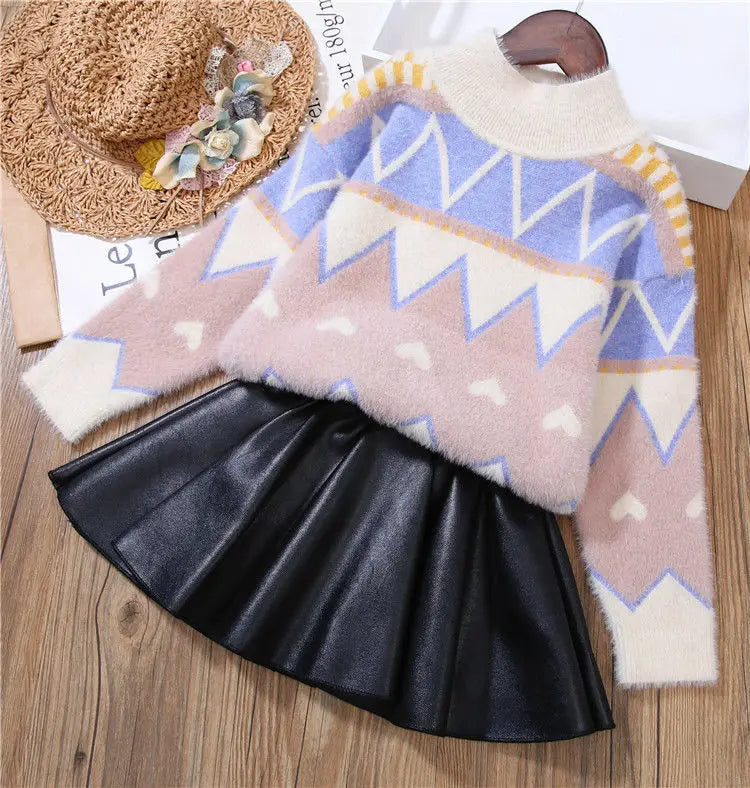 Kids Pleated PU Mini Skirt