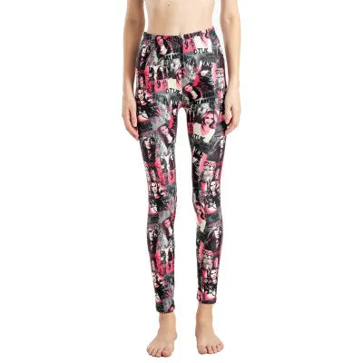 Women Leggings High Waist Cartoon Comic Beauty Print Trousers Soft Female Casual Elastic Pant