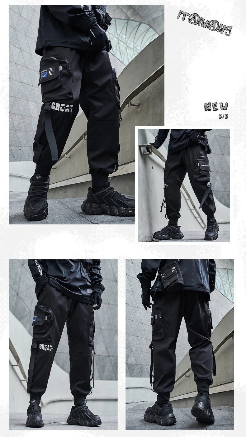New Joggers Cargo Pants Men Fashion Ribbons Pocket Harem Trousers Sweatpants Men Hip Hop Harajuku Streetwear Casual Pants
