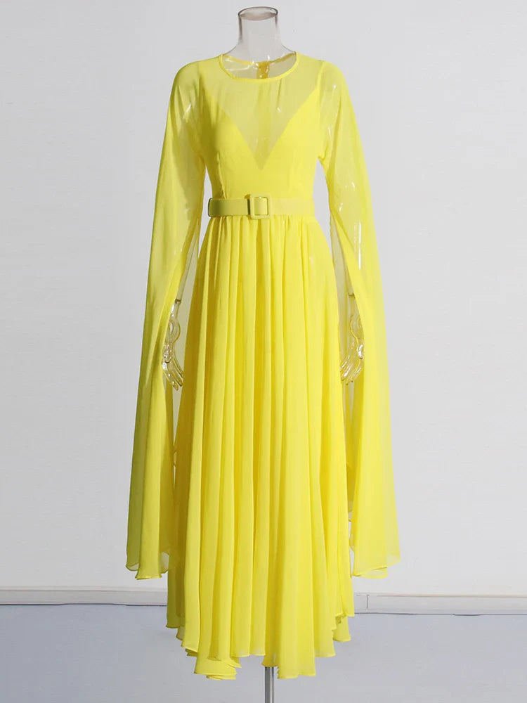 Retro Chiffon Maxi Belted Dress
