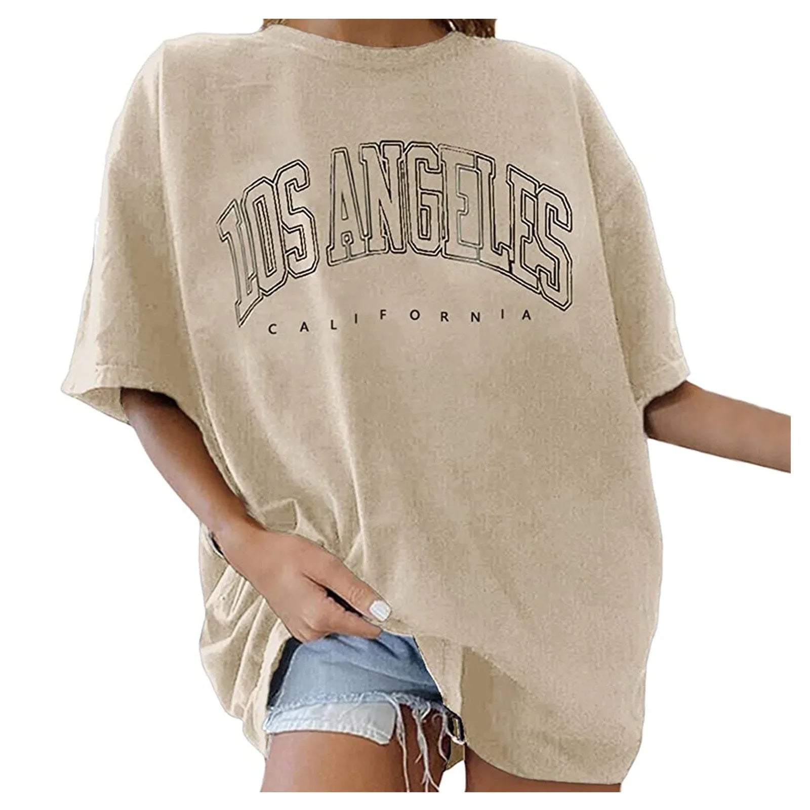 Fashion Women's T-shirts LOS ANGELES Letter Prints T Shirt Women 2021 O-Neck Oversized Loose Short Sleeve Summer Tops Streetwear