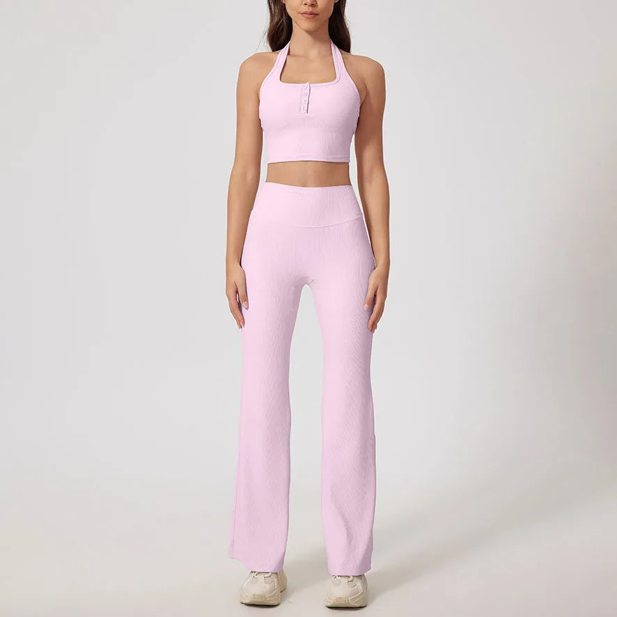 High-Stretch 3-Piece Workout Set with Flare Pants