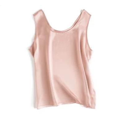 Tank Tops Women 100% Real Silk Blouse Sleeveless Shirts Satin Tunic Tops Summer Loose Casual Solid Plus Size S-XXL